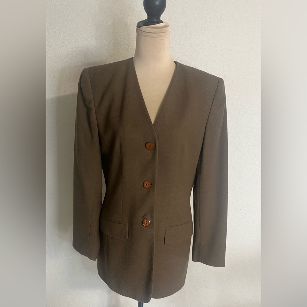 Liz Claiborne Blazer Women’s Brown Long Sleeve Linen Blend Button Front Jacket